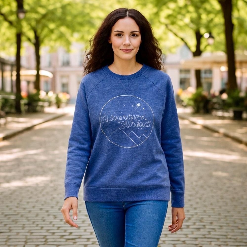 Adventure Women’s Graphic‎ Crewneck Sweatshirt Cotton-poly Blend Blue S